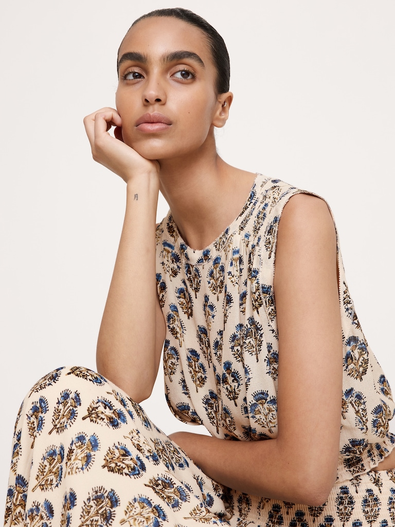Smocked Georgette Cropped Tank