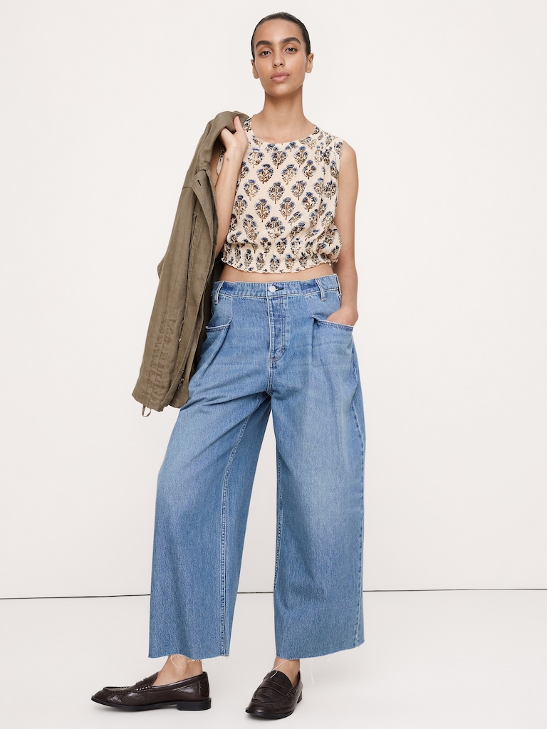 Smocked Georgette Cropped Tank