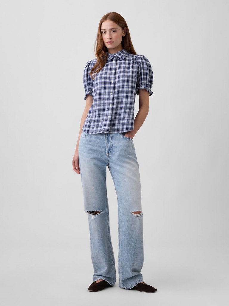 Puff Sleeve Flannel Shirt