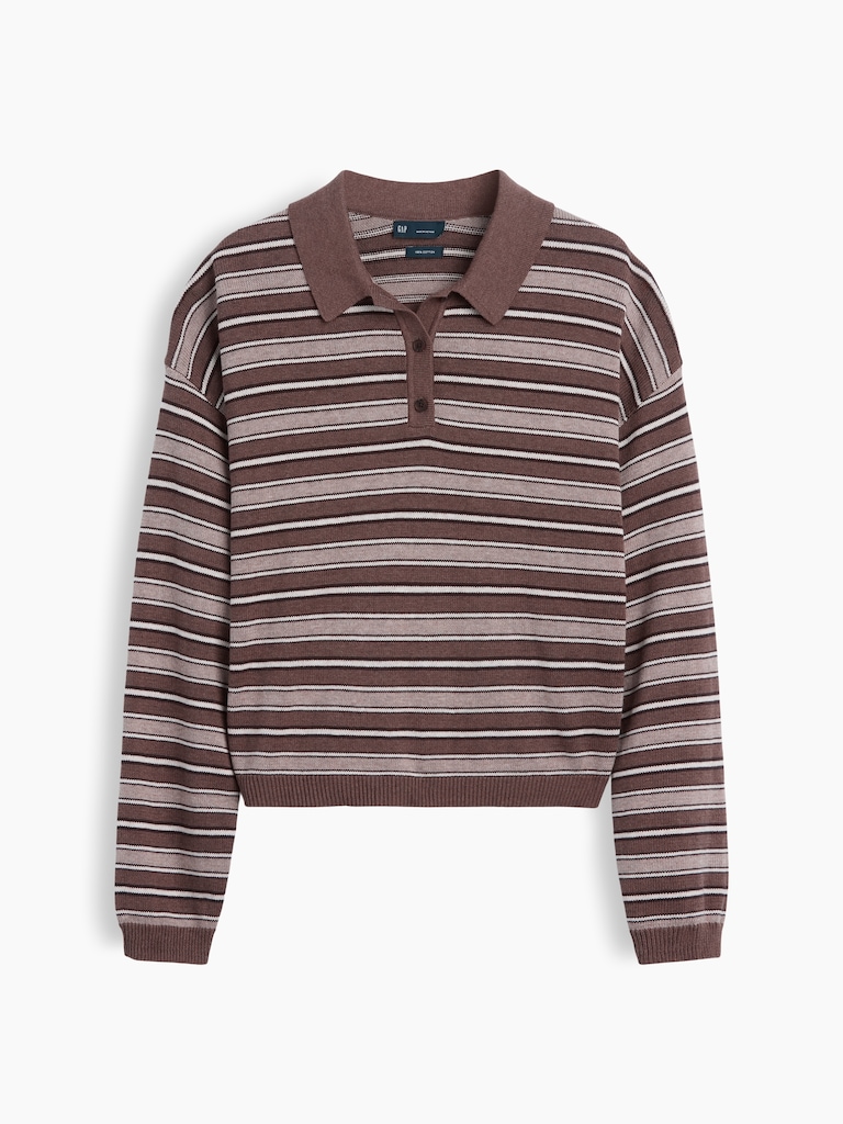 100% Cotton Relaxed Polo Sweater