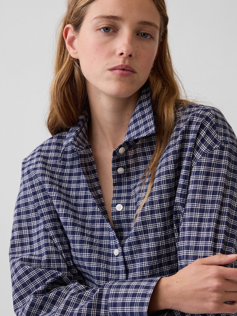 Seersucker Plaid Oversized Shirt