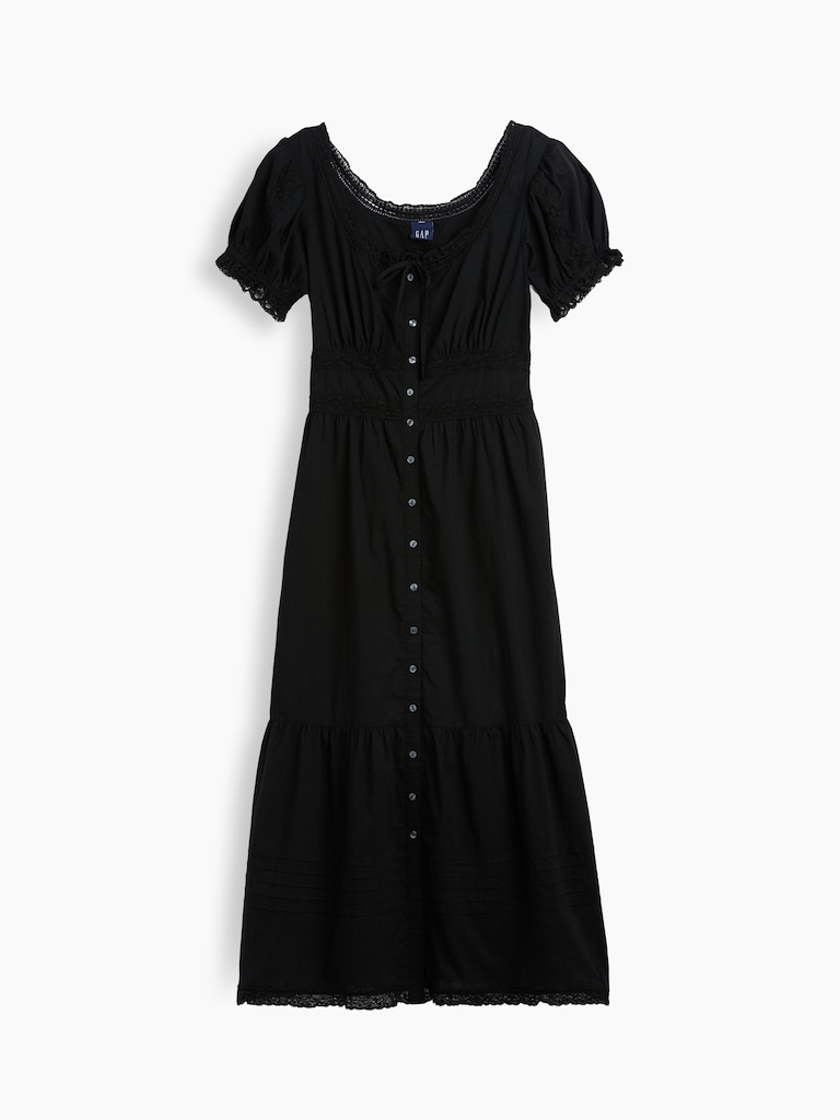 Scoop-Neck Lace-Trim Tiered Maxi Dress