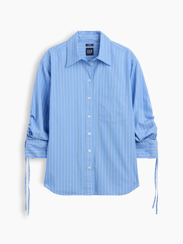 Organic Cotton Poplin Oversized Ruched-Sleeve Shirt