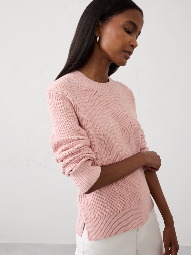 Cotton Textured Ribbed Side-Button Sweater