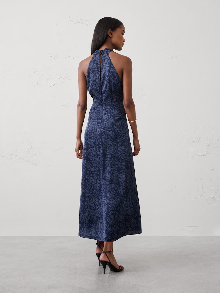 Satin Halter Tie-Waist Maxi Dress