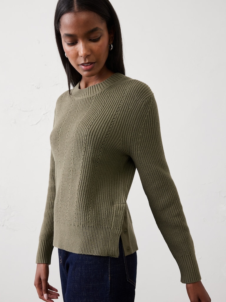 Cotton Textured Ribbed Side-Button Sweater