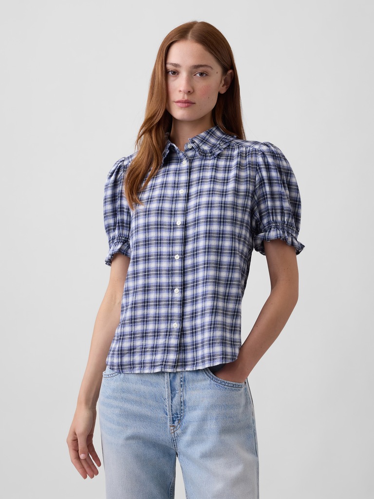 Puff Sleeve Flannel Shirt