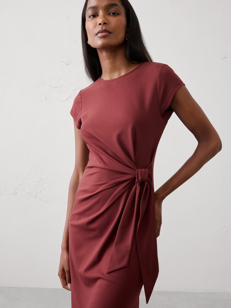 Side-Tie Knit Midi Dress