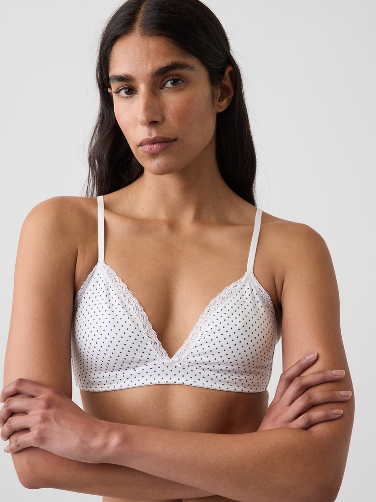 SoftMade Organic Stretch Cotton Lace-Trim Triangle Bralette