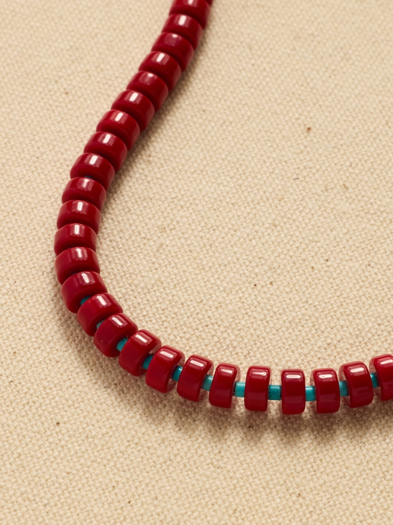 Archive Red Beaded Matinee Necklace