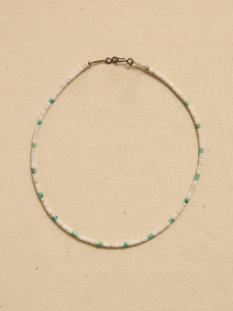 Archive White And Turquoise Beaded Collar Necklace