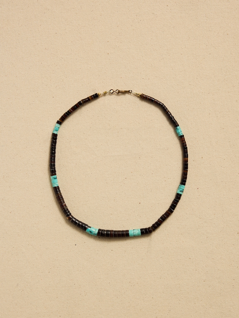 Archive Brown And Turquoise Beaded Choker Necklace