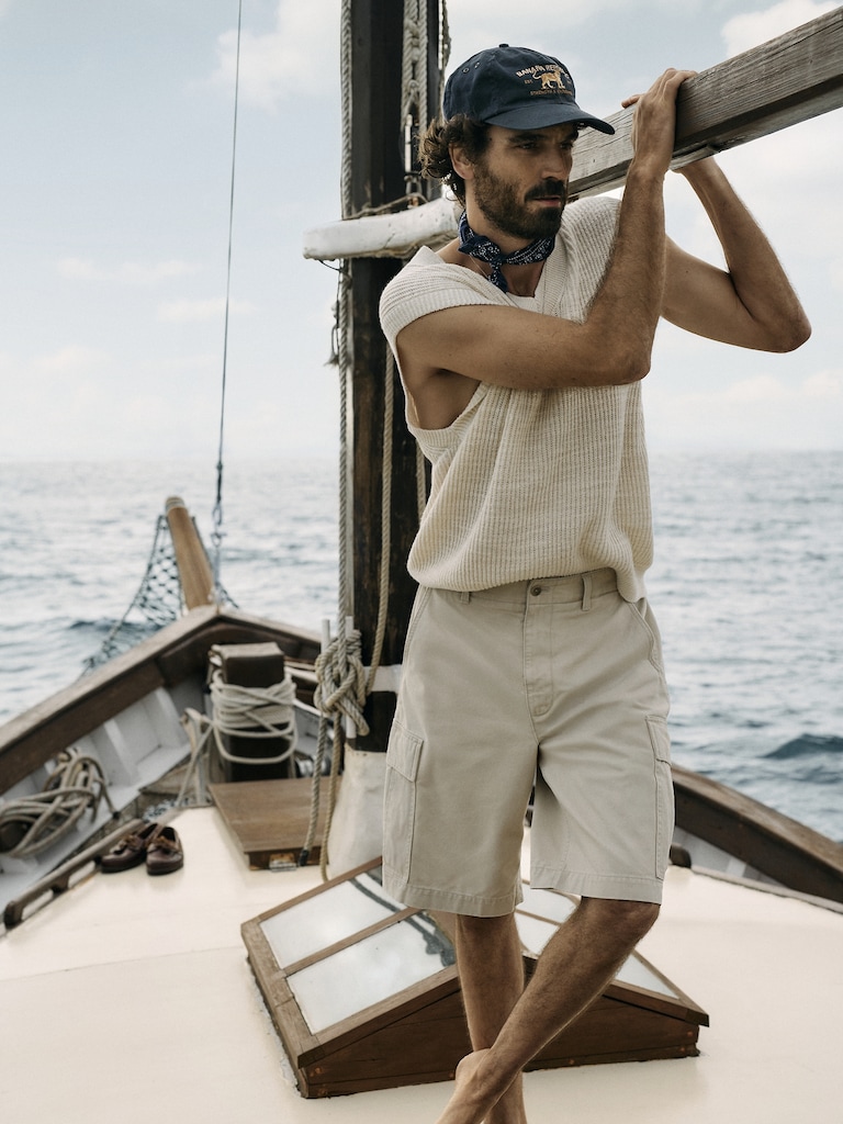 Cotton-Linen Slub V-Neck Sweater Vest