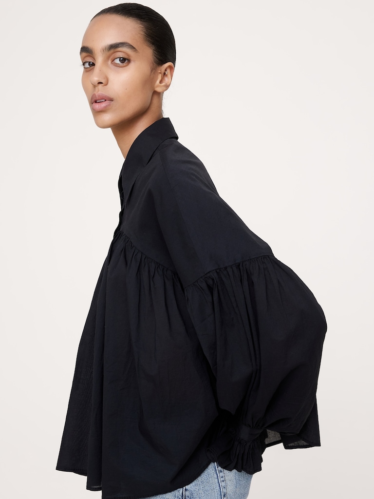 Cotton Balloon-Sleeve Shirt