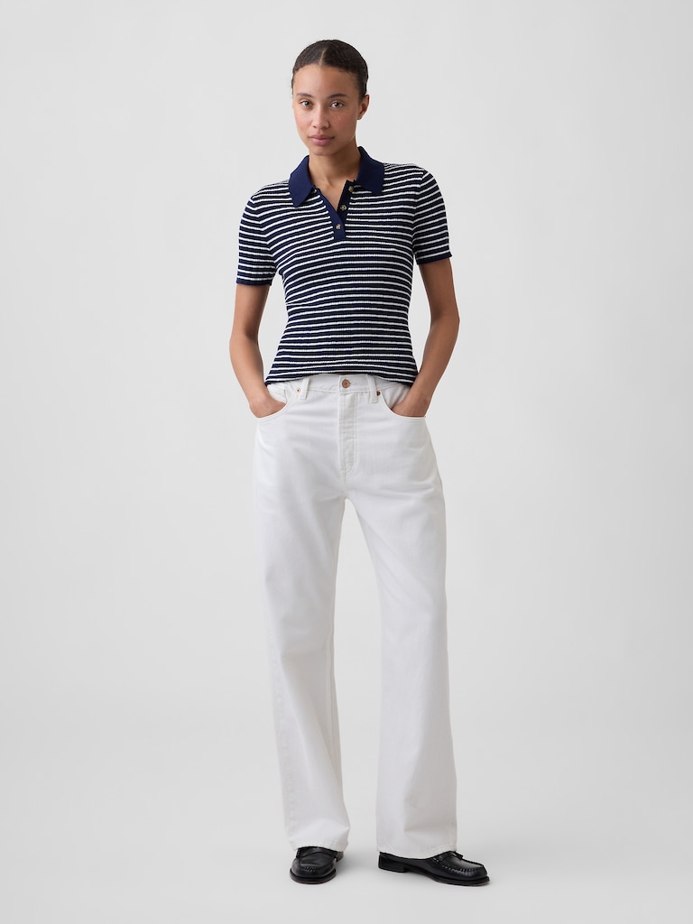 Ribbed Sweater Polo Shirt