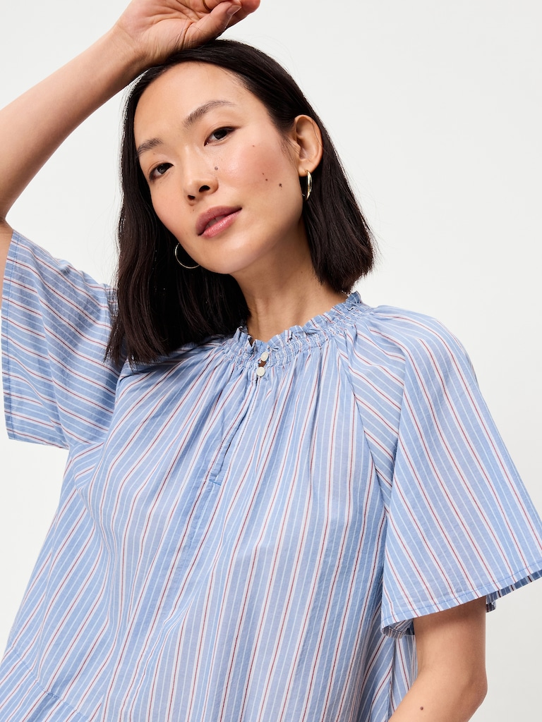 Loose Short-Sleeve Striped Top