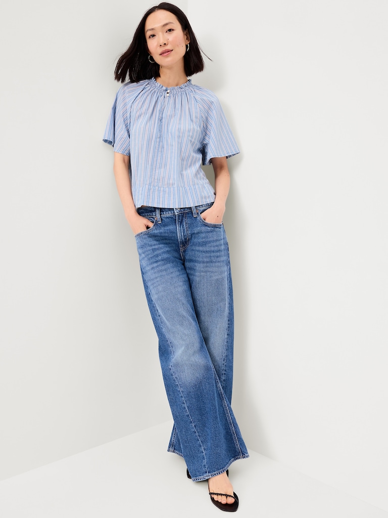 Loose Short-Sleeve Striped Top