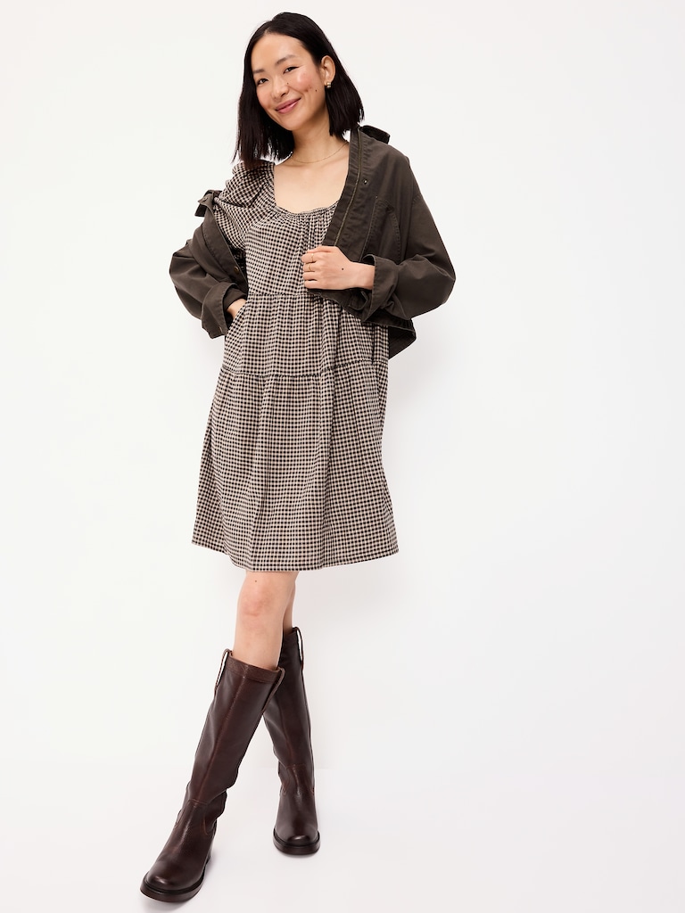 Puff-Sleeve Smocked Mini Swing Dress
