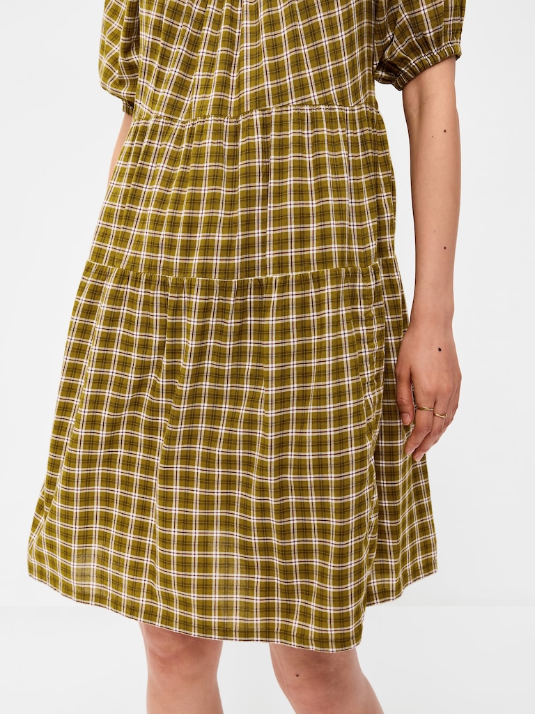 Puff-Sleeve Smocked Mini Swing Dress