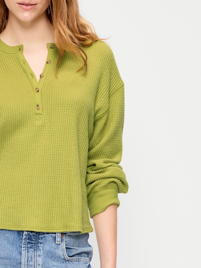 Long-Sleeve Crew-Neck Henley T-Shirt