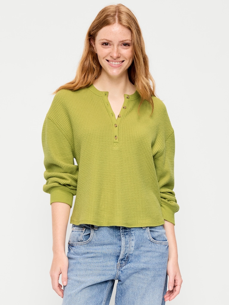 Long-Sleeve Crew-Neck Henley T-Shirt