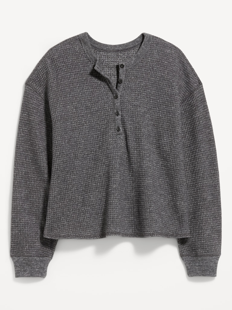 Long-Sleeve Crew-Neck Henley T-Shirt
