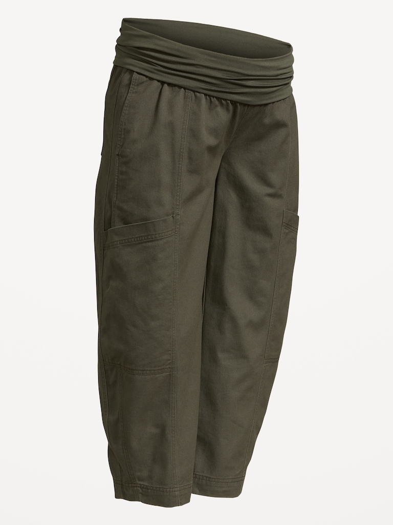 Maternity Rollover-Waist Barrel-Leg Ankle Pants