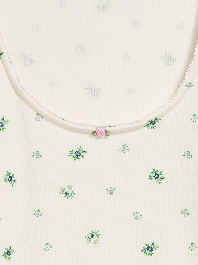 Waffle-Textured Long-Sleeve Pajama Top