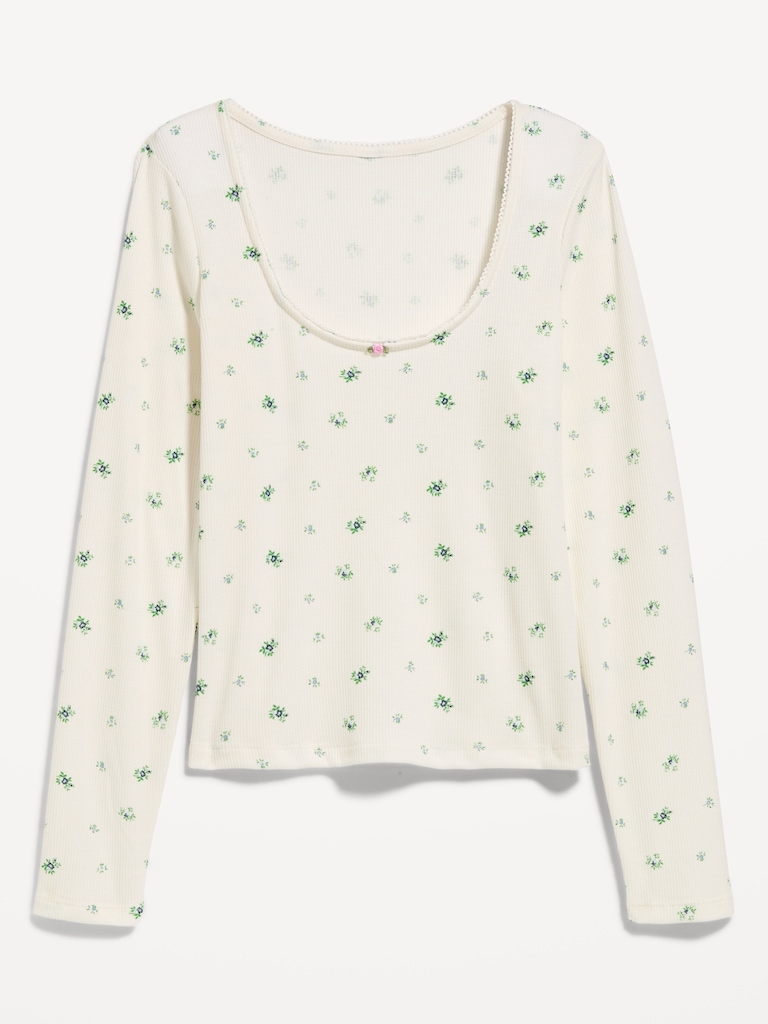 Waffle-Textured Long-Sleeve Pajama Top