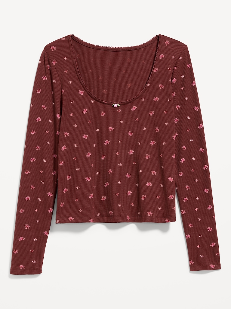 Waffle-Textured Long-Sleeve Pajama Top