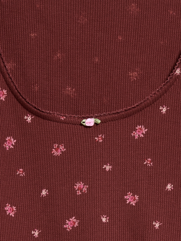 Waffle-Textured Long-Sleeve Pajama Top