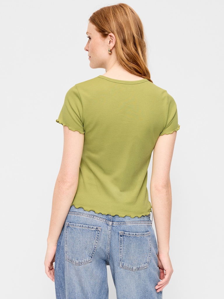 Fitted Waffle-Knit Cropped T-Shirt