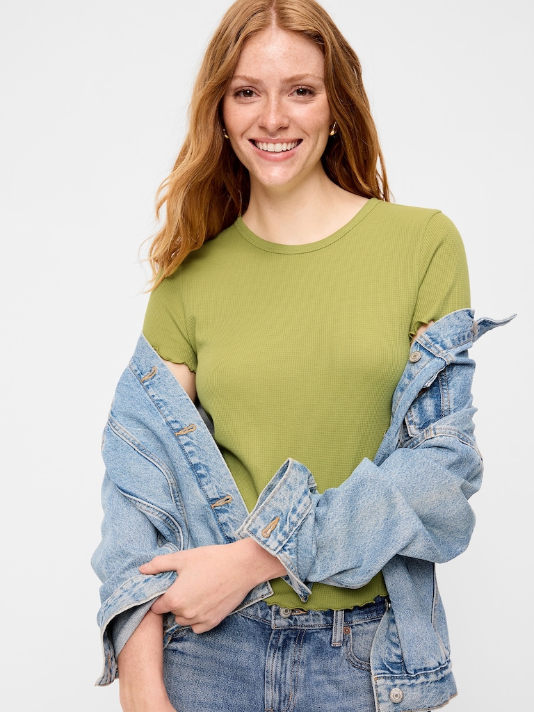 Fitted Waffle-Knit Cropped T-Shirt