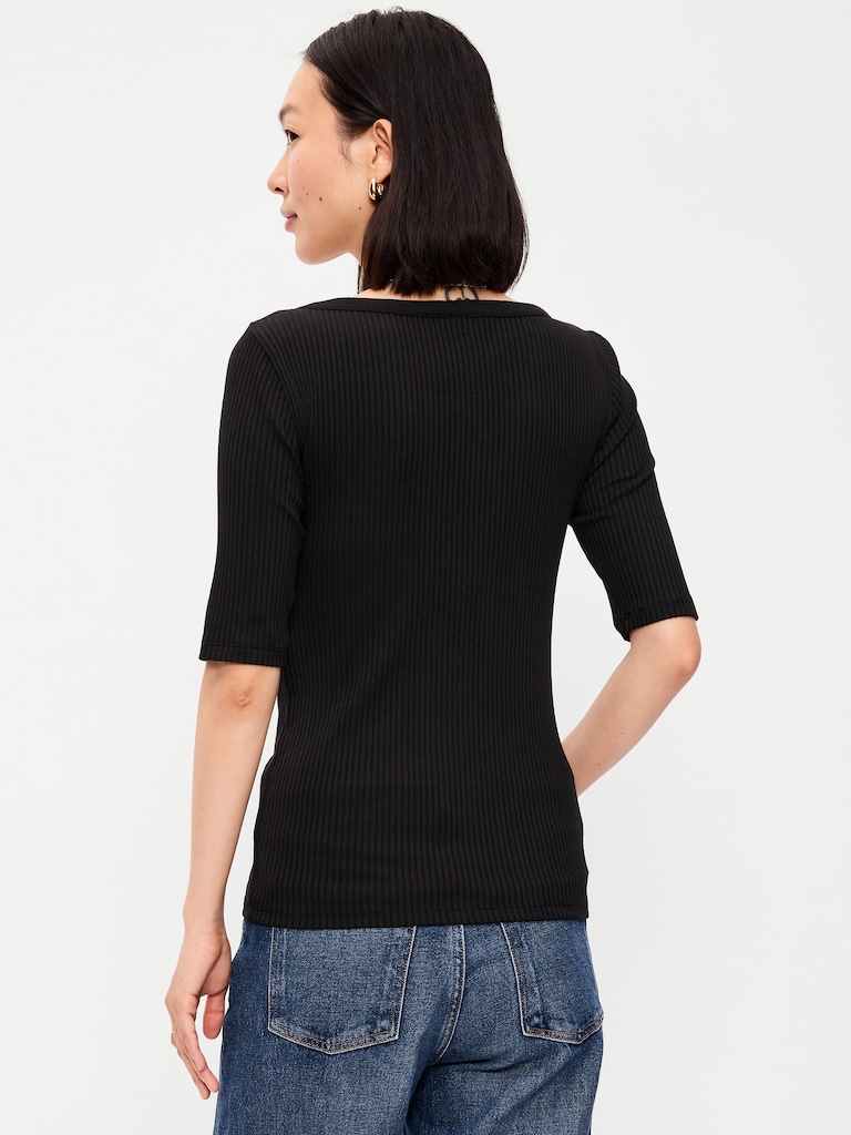 Scoop-Neck Fitted Henley Top