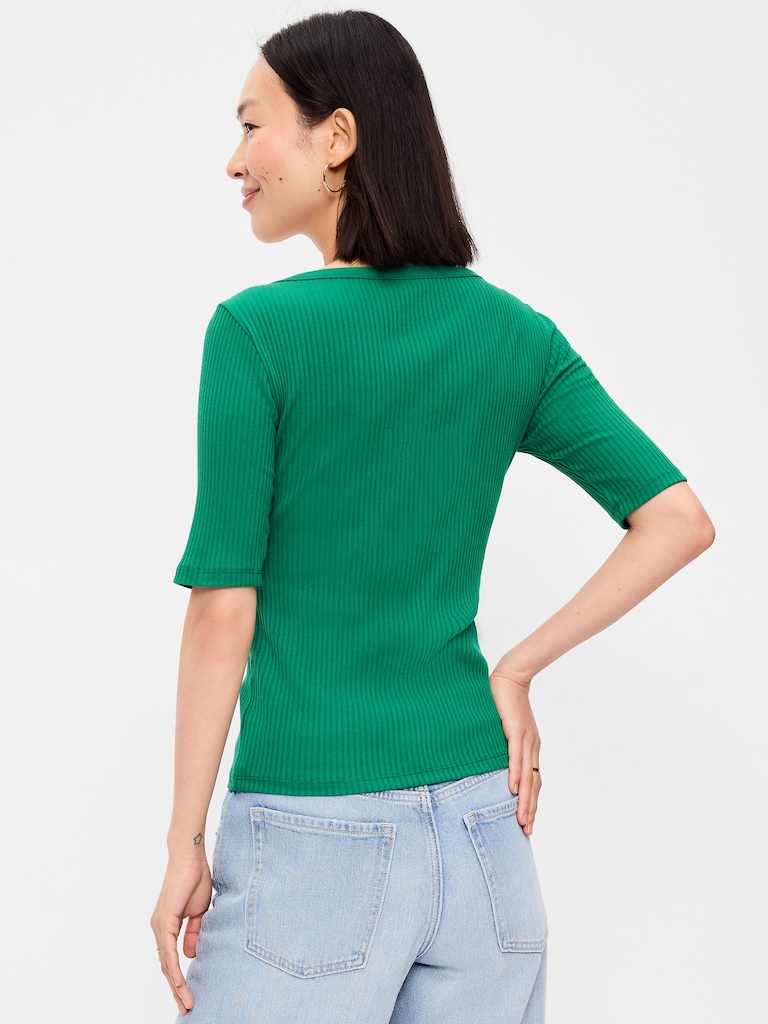 Scoop-Neck Fitted Henley Top