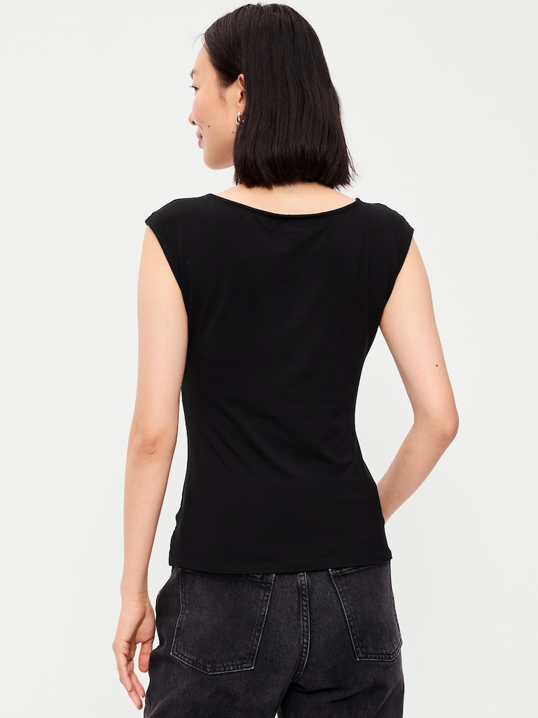 Gathered-Shoulder Rosette Top