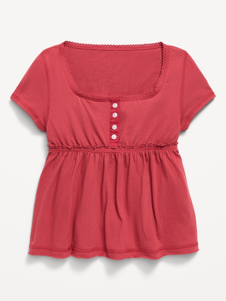 Short-Sleeve Henley Top for Girls