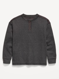 Oversized Long-Sleeve Waffle Knit Henley T-Shirt for Boys