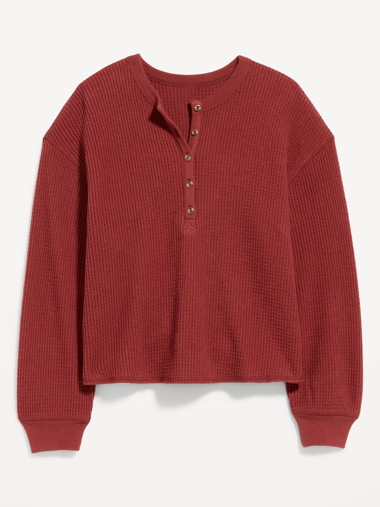 Long-Sleeve Crew-Neck Henley T-Shirt