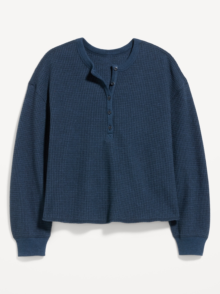Long-Sleeve Crew-Neck Henley T-Shirt