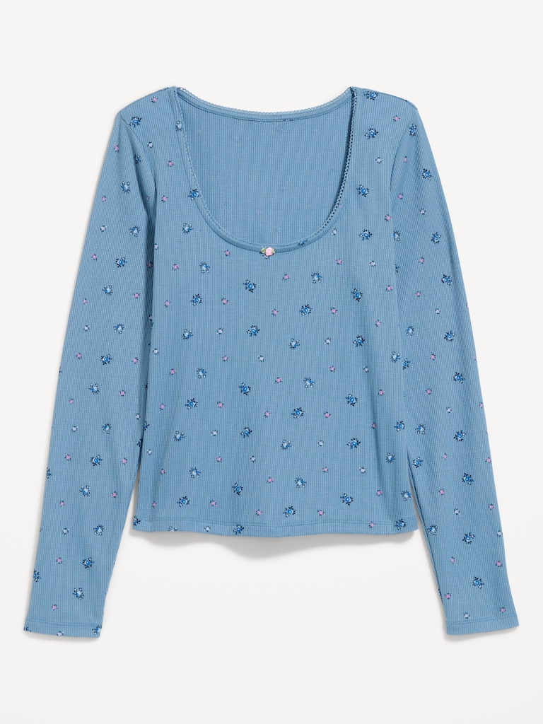 Waffle-Textured Long-Sleeve Pajama Top