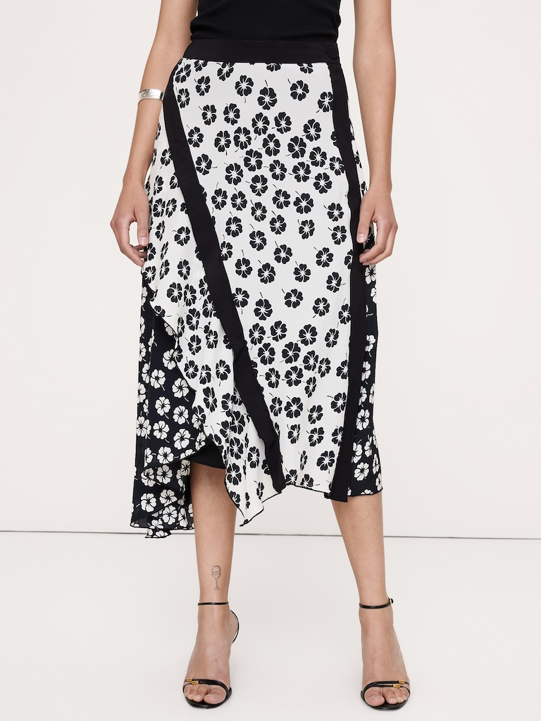Crepe Asymmetrical Wrap Midi Skirt