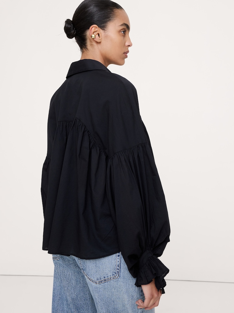 Cotton Balloon-Sleeve Shirt