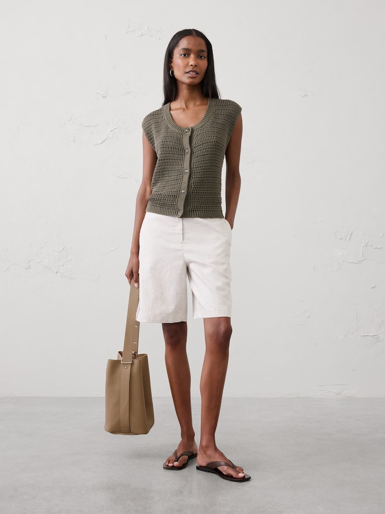 High-Rise Linen-Blend Bermuda Short