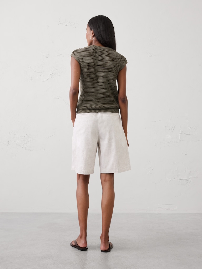 High-Rise Linen-Blend Bermuda Short