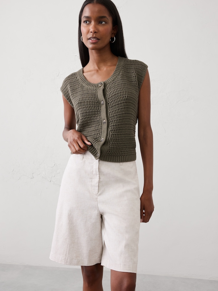 High-Rise Linen-Blend Bermuda Short