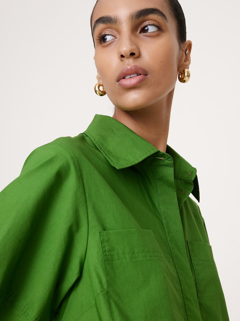 Cotton Poplin Barrel Shirt Dress