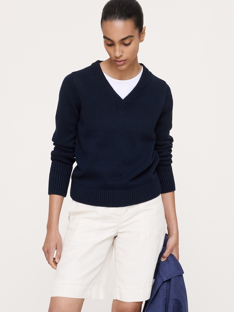 Larkspur Cotton-Silk V-Neck Sweater