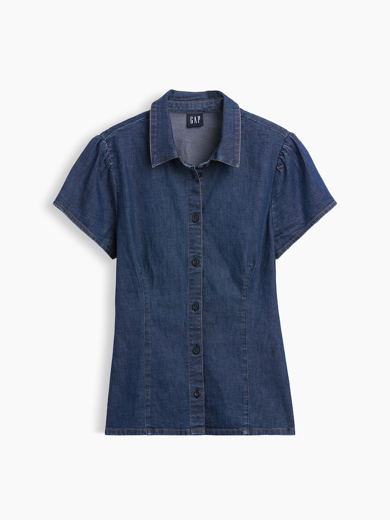 Denim Cap-Sleeve Shirt