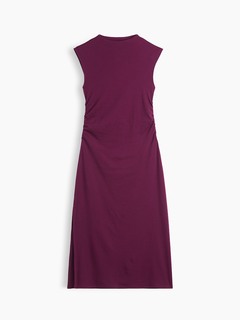 Modern Ribbed Sleeveless Mockneck Midi Dress